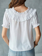 Vexta™ | Elegante camisa de mujer con volantes, de estilo informal, confeccionada en algodón y lino.