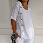 Zevia™ |  Blusa de mujer con cuello en V y botones laterales