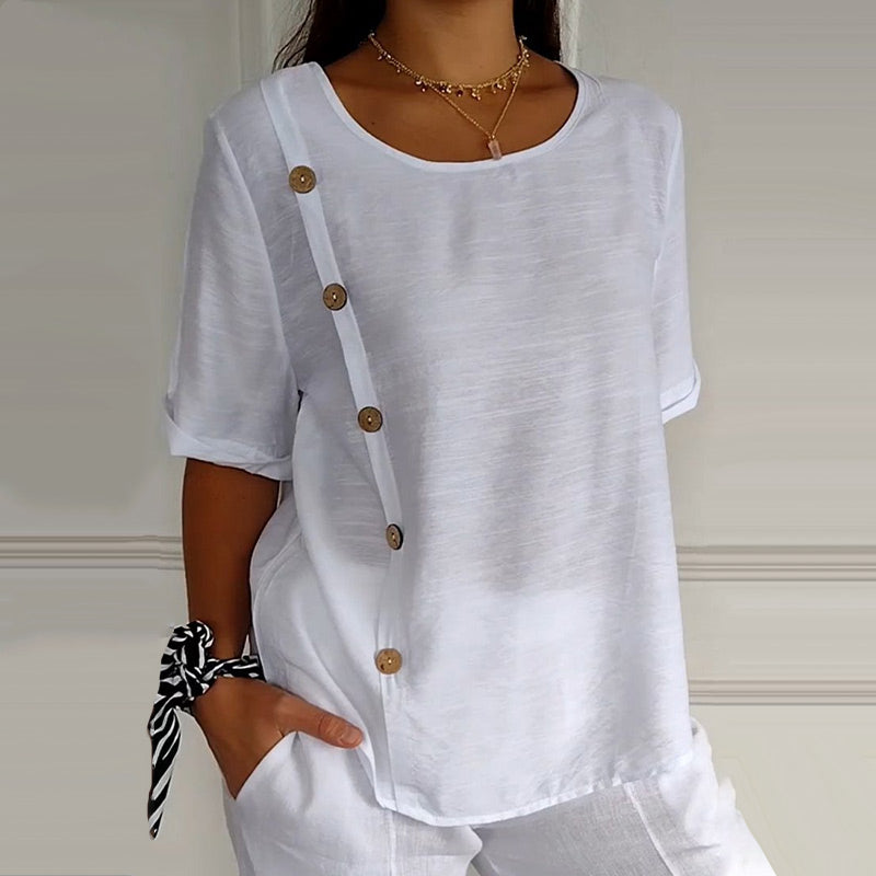 Zevia™ |  Blusa de mujer con cuello en V y botones laterales