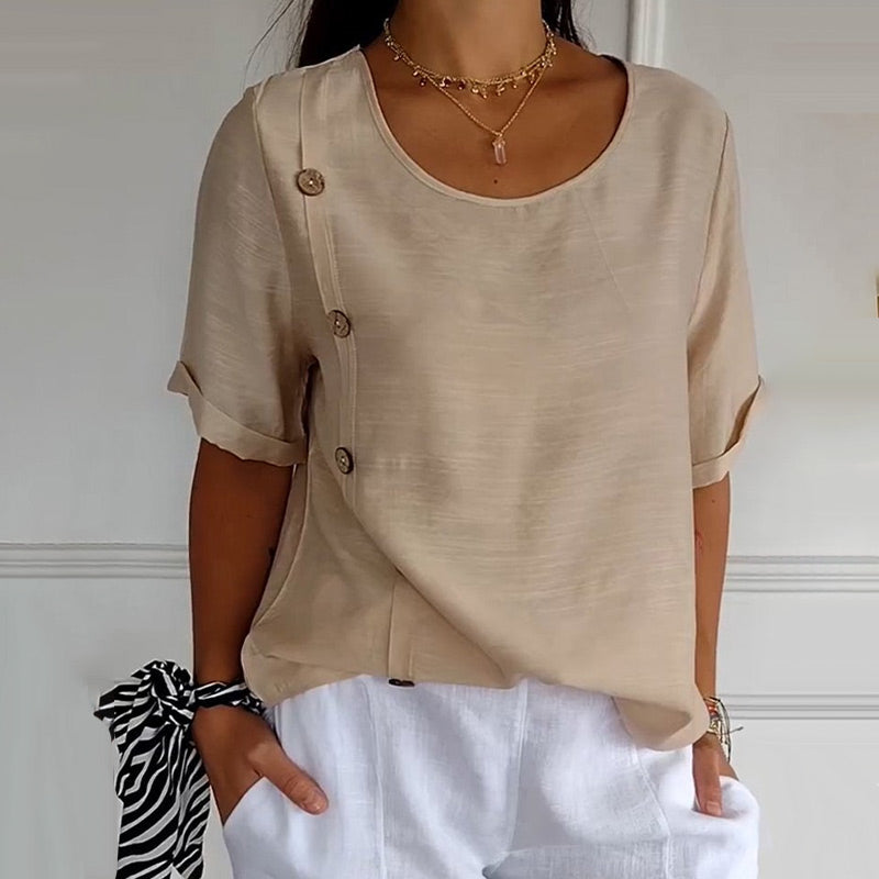 Zevia™ |  Blusa de mujer con cuello en V y botones laterales