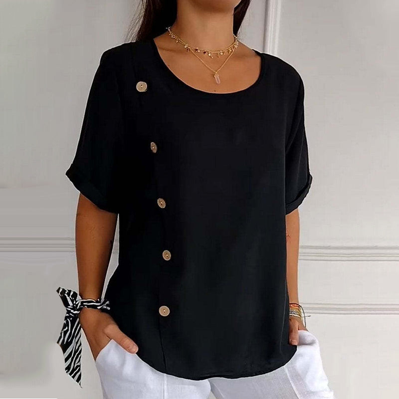 Zevia™ |  Blusa de mujer con cuello en V y botones laterales