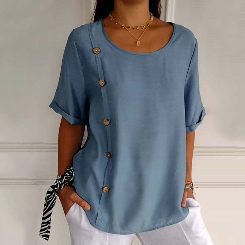 Zevia™ |  Blusa de mujer con cuello en V y botones laterales