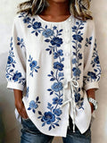 Maren™ | Camisa de mujer abotonada con estampado floral, de mezcla de lino
