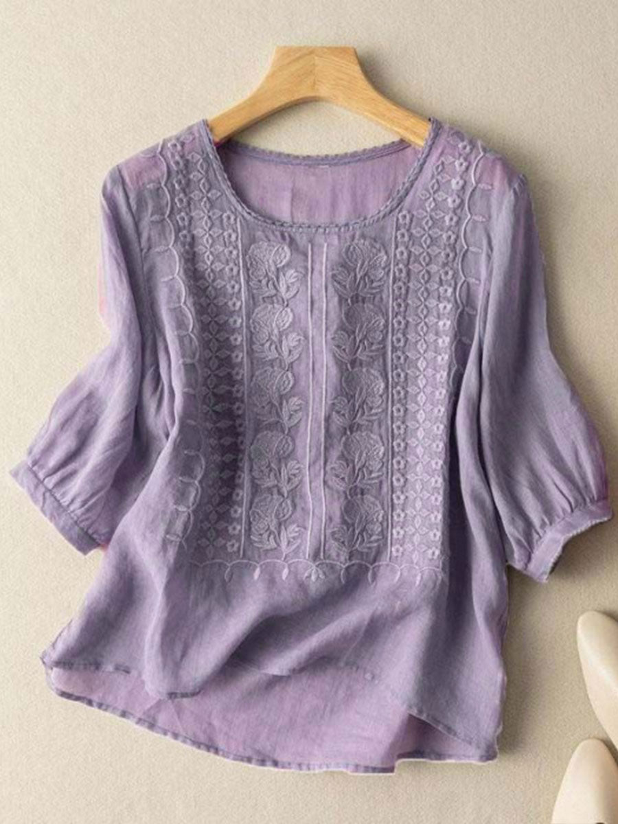 Vesperia™ | Camiseta informal de algodón y lino con estampado floral