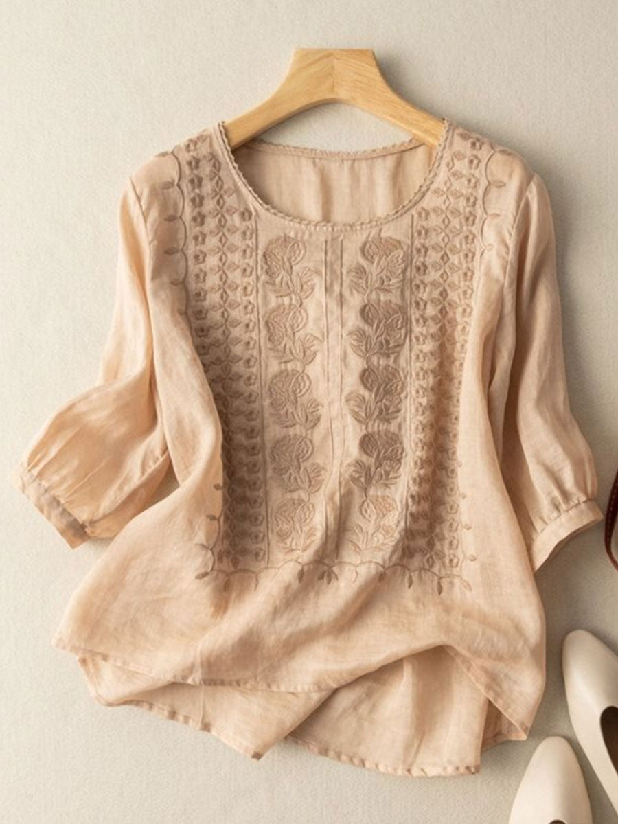 Vesperia™ | Camiseta informal de algodón y lino con estampado floral
