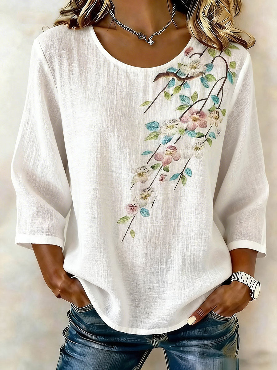 Iona™ | Camiseta informal de algodón y lino con estampado floral para mujer