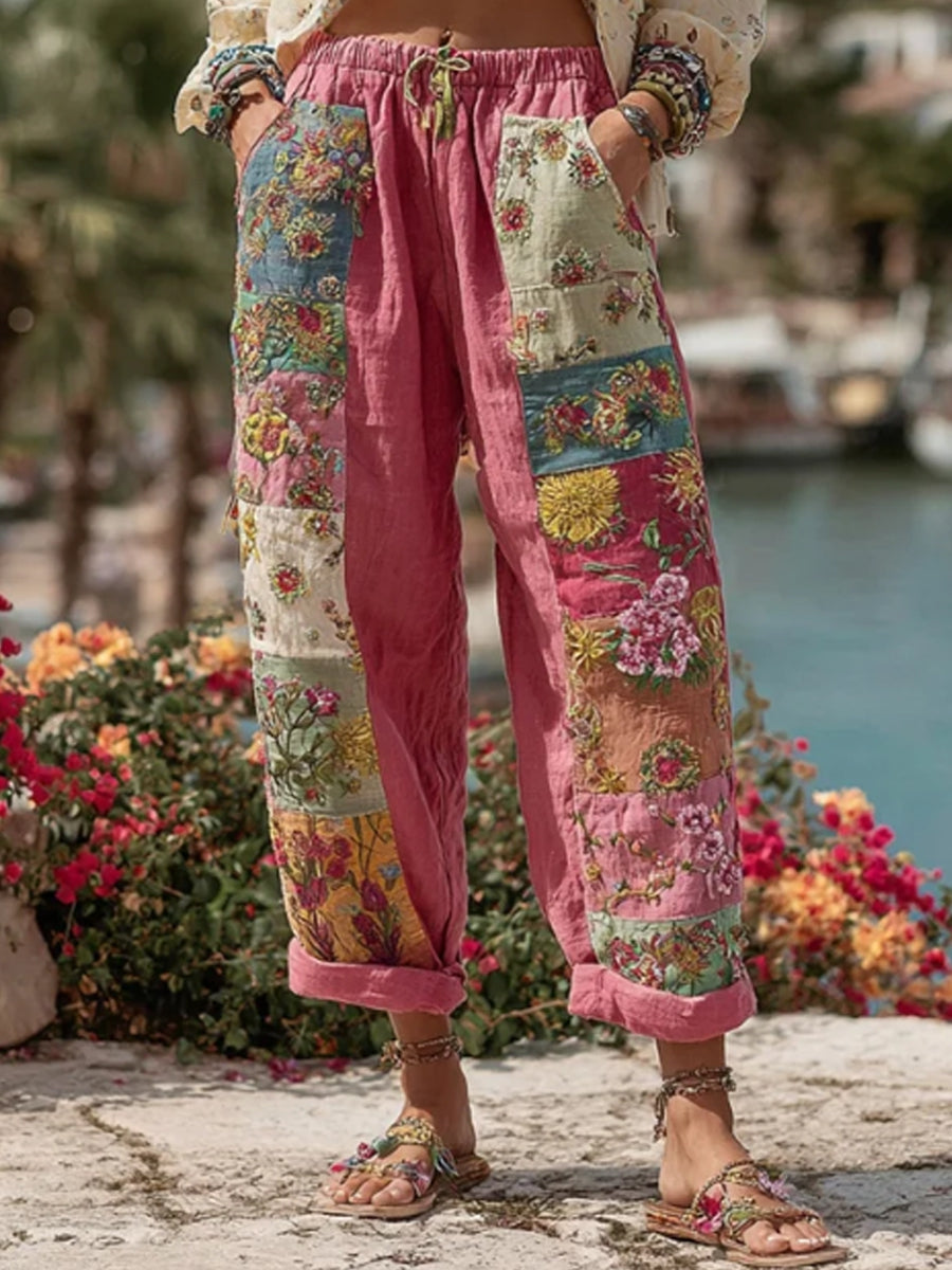 Rho™ | Pantalones informales para mujer con estampado bohemio floral.