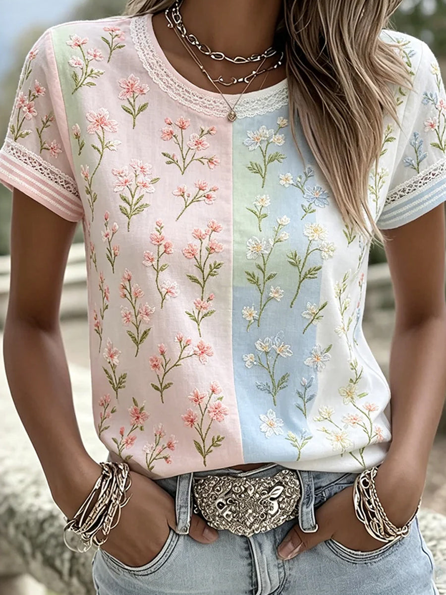 Jexi™ | Top informal de estilo vintage para mujer con estampado floral artístico