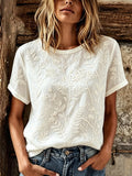 Thais™ | Camiseta informal de lino de manga corta con estampado floral y vegetal