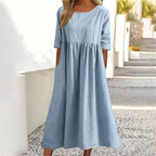 Kyra™ | Vestido de verano de mujer de corte en A, con cuello redondo y mangas 3/4 | Longitud midi