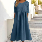 Kyra™ | Vestido de verano de mujer de corte en A, con cuello redondo y mangas 3/4 | Longitud midi