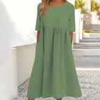 Kyra™ | Vestido de verano de mujer de corte en A, con cuello redondo y mangas 3/4 | Longitud midi