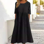 Kyra™ | Vestido de verano de mujer de corte en A, con cuello redondo y mangas 3/4 | Longitud midi