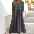 Kyra™ | Vestido de verano de mujer de corte en A, con cuello redondo y mangas 3/4 | Longitud midi
