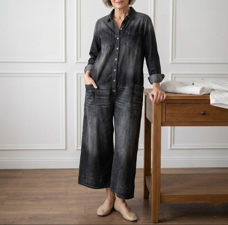 Saylor | Mono denim de algodón suave con lavado vintage y cierre de botones