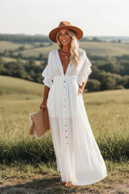 Elowen™ | Vestido Hippie Largo Blanco