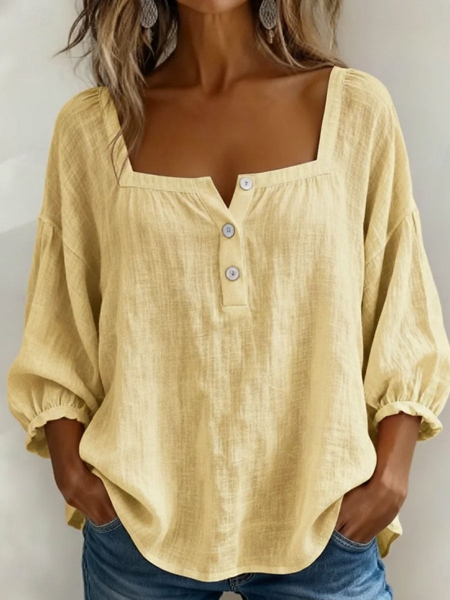 Ruvia™ | Mujer Blusa Color sólido Diario Elegante Básico Manga 3/4 Escote Cuadrado
